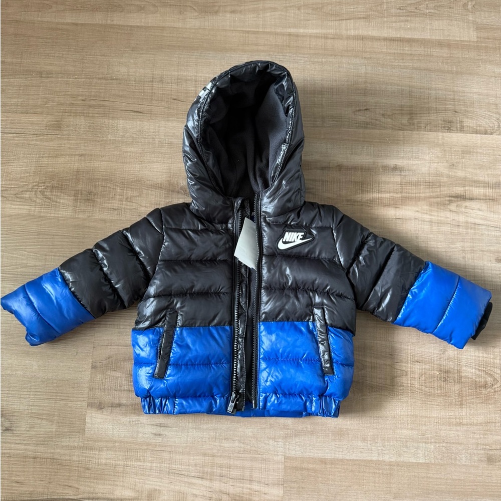 Nike Black and Blue Hooded Puffer Jacket